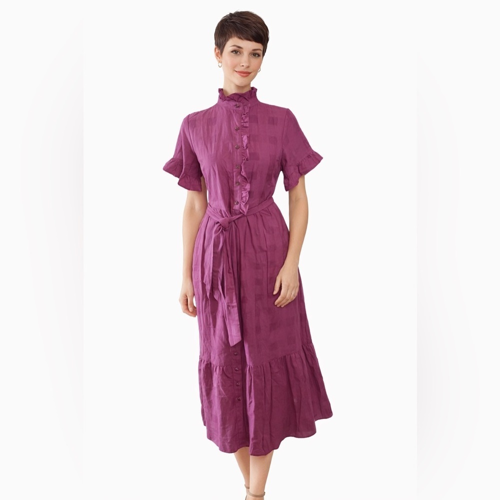 Purple Maxi Dress Victorian Buffalo Check Ruffle Flirty Sz XS Flowy Ruffles NWT